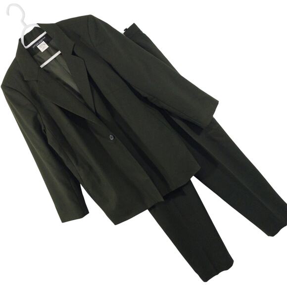 MORTON BERNARD! DEEP OLIVE GREEN 100% FINE WOOL 2PC JACKET & PANTS SUIT! SZ 16W - Picture 1 of 12